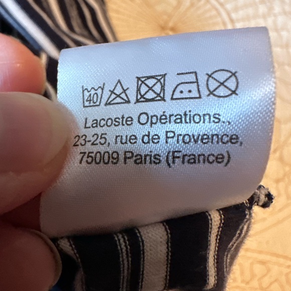 Lacoste Men's Black and White Striped V-Neck Tee - Picture 7 of 9